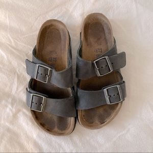 Birkenstock Arizona Black Leather Slide Sandals